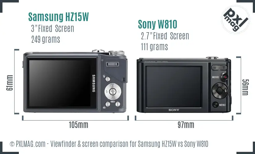 Samsung HZ15W vs Sony W810 Screen and Viewfinder comparison