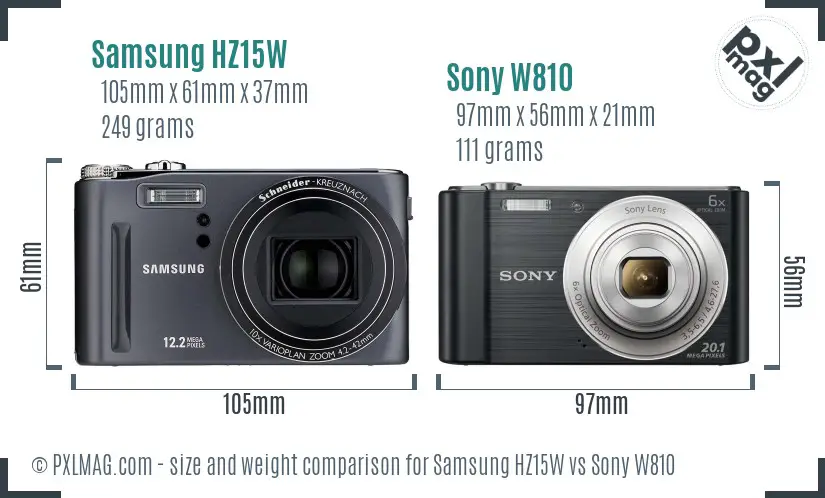 Samsung HZ15W vs Sony W810 size comparison