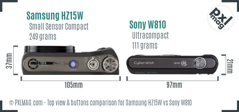 Samsung HZ15W vs Sony W810 top view buttons comparison