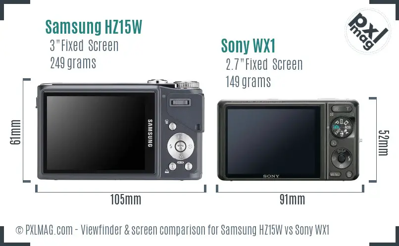 Samsung HZ15W vs Sony WX1 Screen and Viewfinder comparison