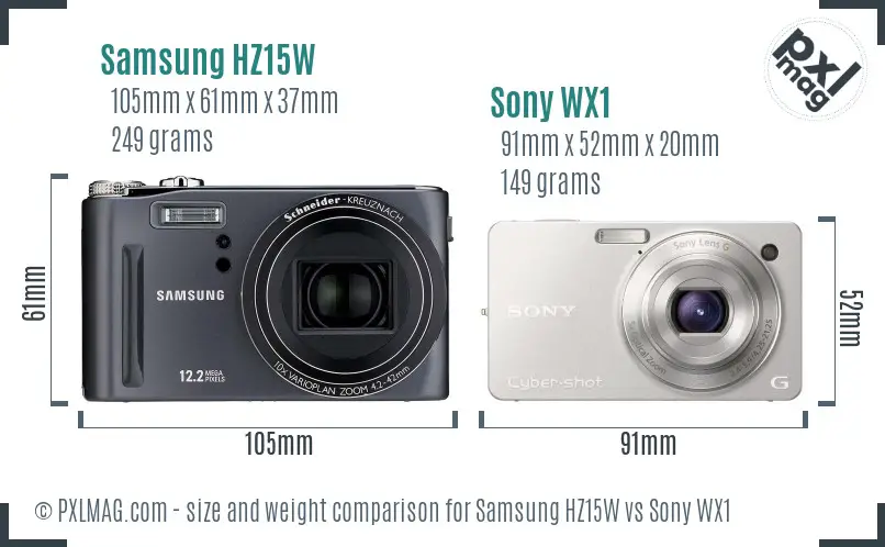 Samsung HZ15W vs Sony WX1 size comparison