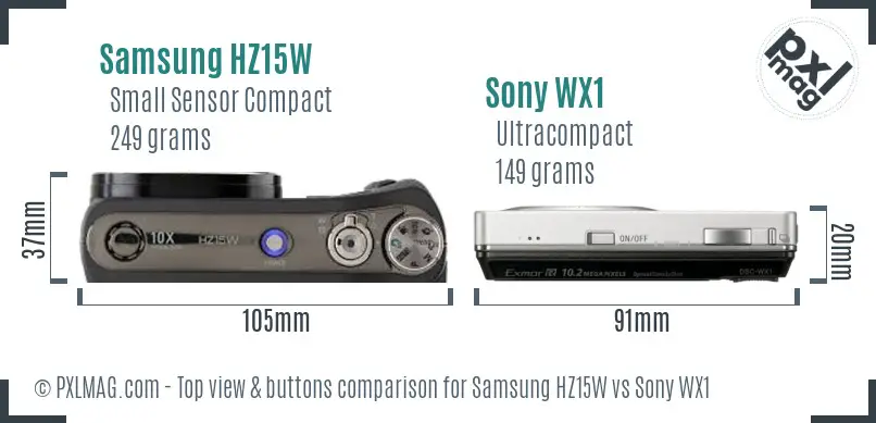 Samsung HZ15W vs Sony WX1 top view buttons comparison