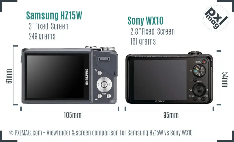 Samsung HZ15W vs Sony WX10 Screen and Viewfinder comparison