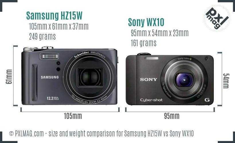Samsung HZ15W vs Sony WX10 size comparison