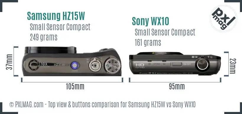 Samsung HZ15W vs Sony WX10 top view buttons comparison
