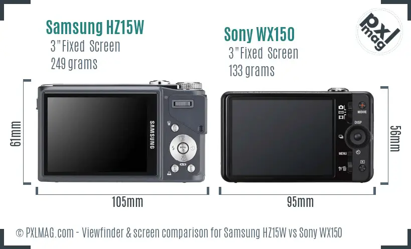 Samsung HZ15W vs Sony WX150 Screen and Viewfinder comparison