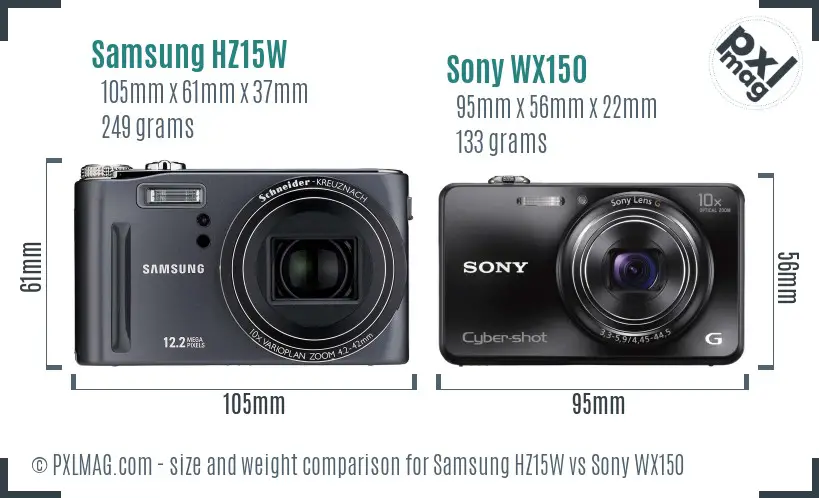 Samsung HZ15W vs Sony WX150 size comparison