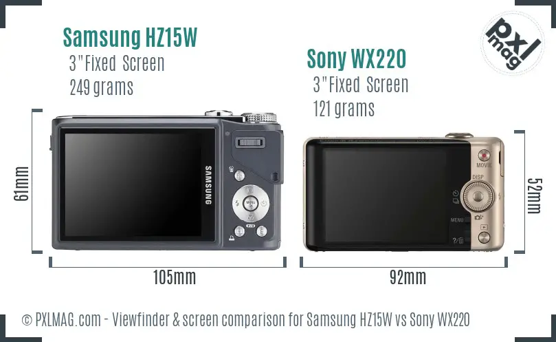 Samsung HZ15W vs Sony WX220 Screen and Viewfinder comparison