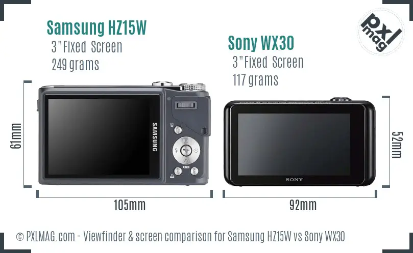 Samsung HZ15W vs Sony WX30 Screen and Viewfinder comparison