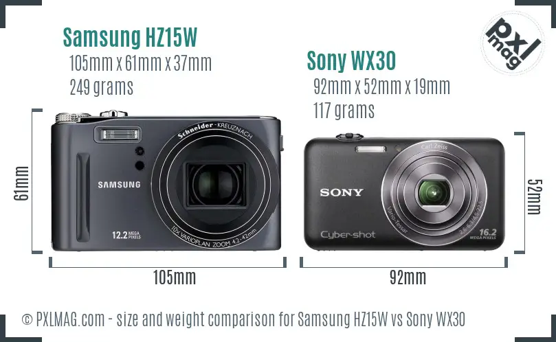 Samsung HZ15W vs Sony WX30 size comparison