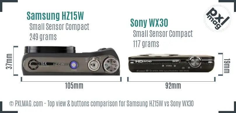 Samsung HZ15W vs Sony WX30 top view buttons comparison