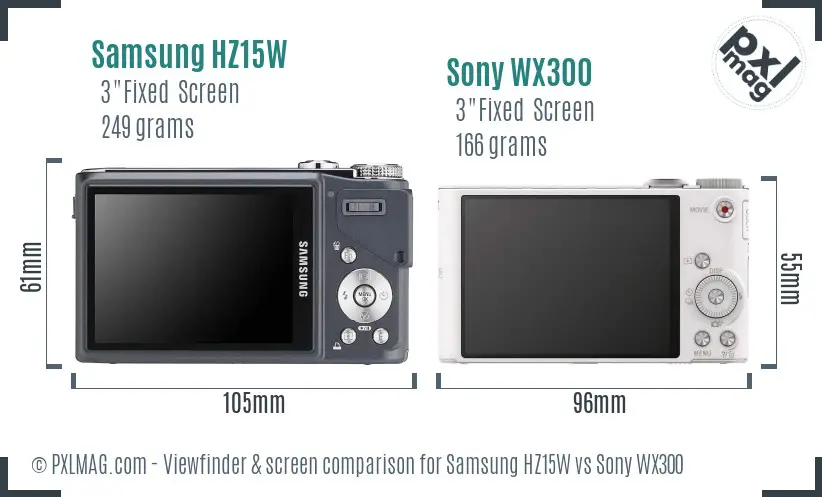 Samsung HZ15W vs Sony WX300 Screen and Viewfinder comparison