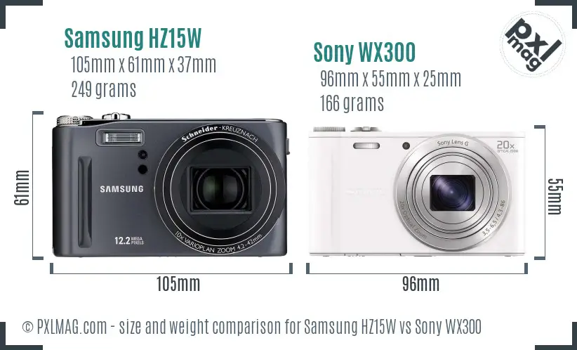 Samsung HZ15W vs Sony WX300 size comparison