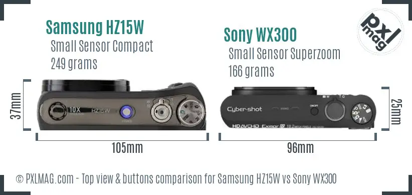 Samsung HZ15W vs Sony WX300 top view buttons comparison