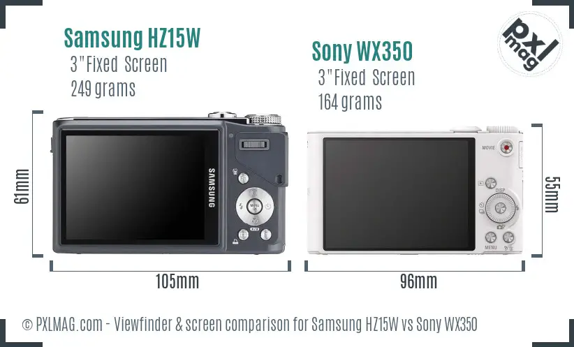 Samsung HZ15W vs Sony WX350 Screen and Viewfinder comparison
