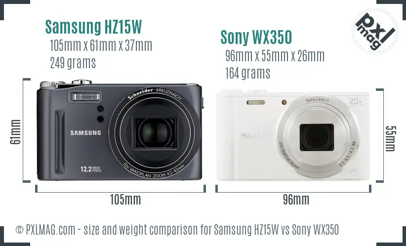 Samsung HZ15W vs Sony WX350 size comparison