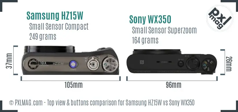 Samsung HZ15W vs Sony WX350 top view buttons comparison