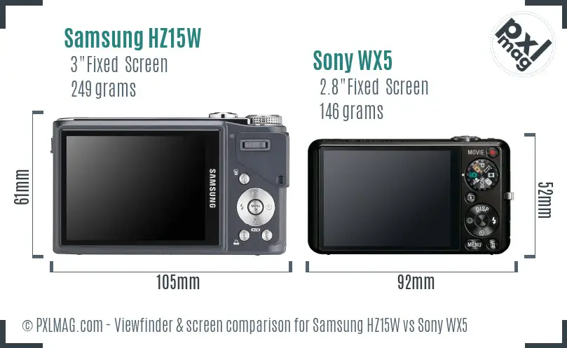 Samsung HZ15W vs Sony WX5 Screen and Viewfinder comparison