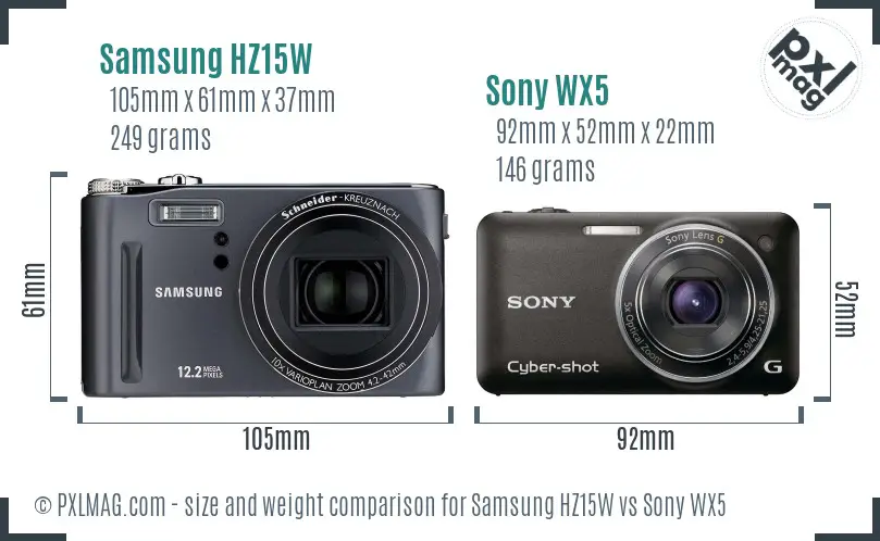 Samsung HZ15W vs Sony WX5 size comparison