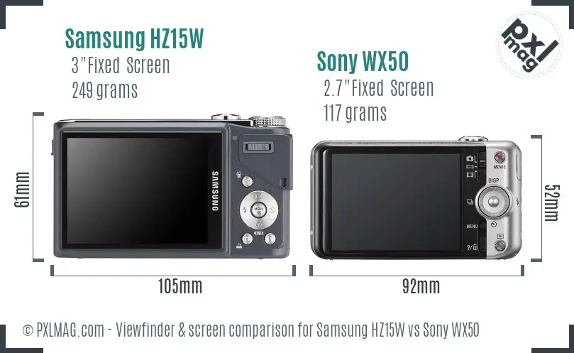 Samsung HZ15W vs Sony WX50 Screen and Viewfinder comparison