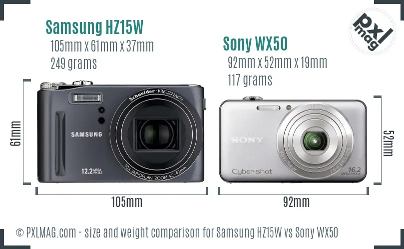 Samsung HZ15W vs Sony WX50 size comparison