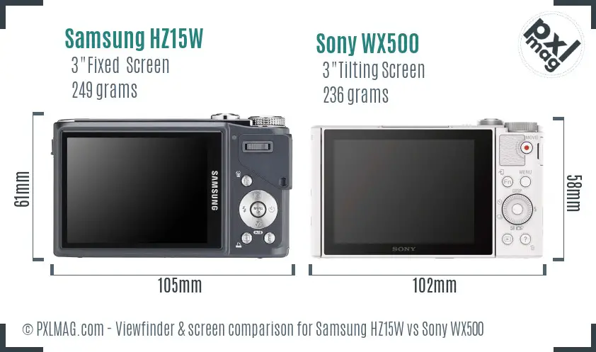 Samsung HZ15W vs Sony WX500 Screen and Viewfinder comparison