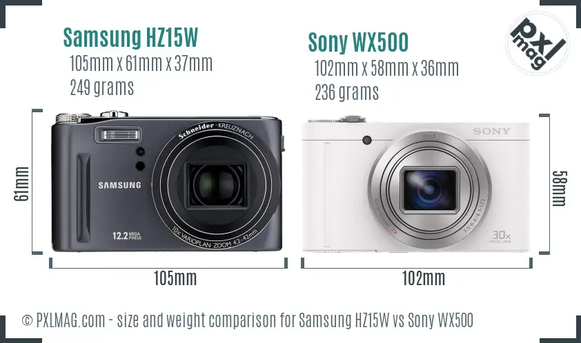 Samsung HZ15W vs Sony WX500 size comparison
