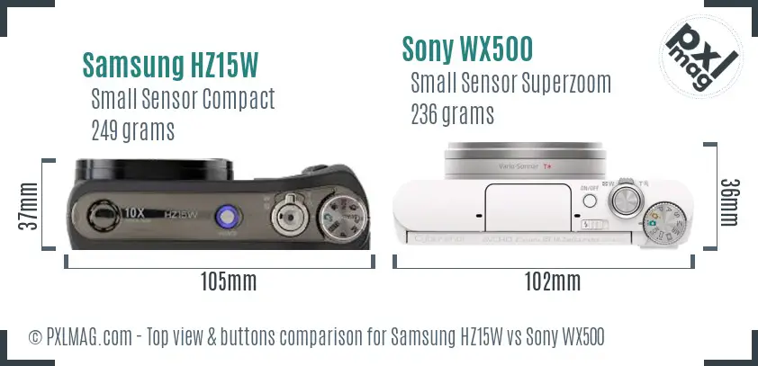 Samsung HZ15W vs Sony WX500 top view buttons comparison