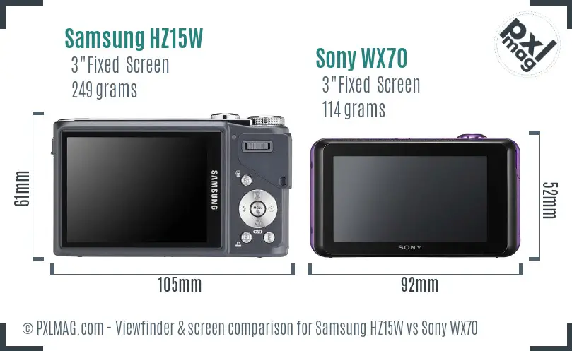 Samsung HZ15W vs Sony WX70 Screen and Viewfinder comparison