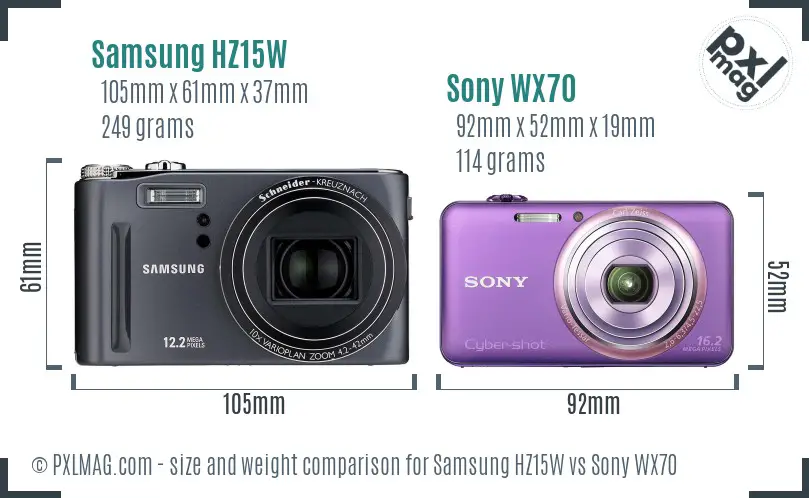 Samsung HZ15W vs Sony WX70 size comparison