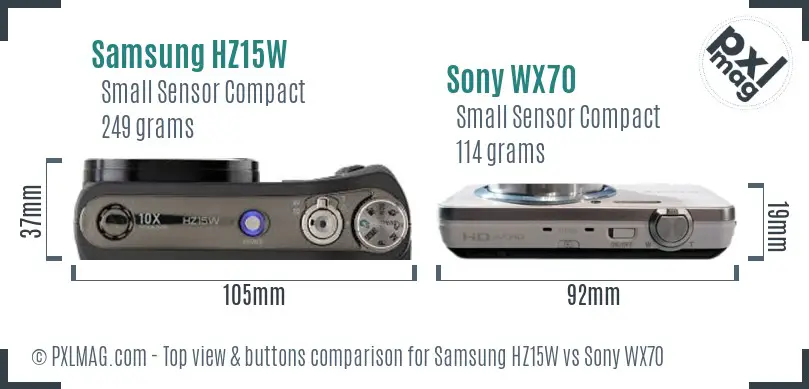Samsung HZ15W vs Sony WX70 top view buttons comparison