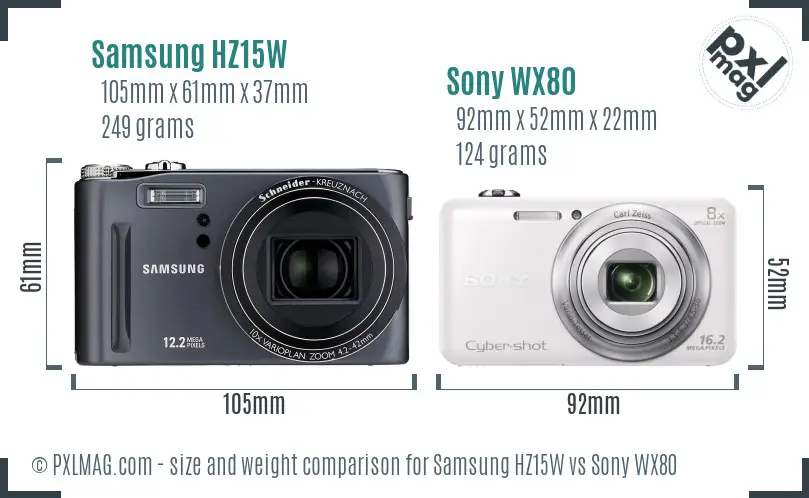 Samsung HZ15W vs Sony WX80 size comparison