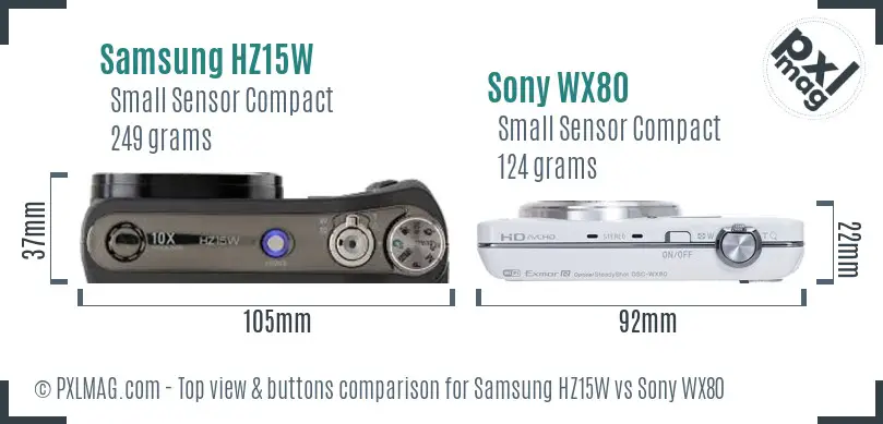 Samsung HZ15W vs Sony WX80 top view buttons comparison