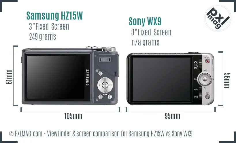 Samsung HZ15W vs Sony WX9 Screen and Viewfinder comparison