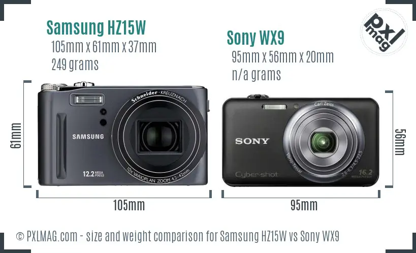 Samsung HZ15W vs Sony WX9 size comparison