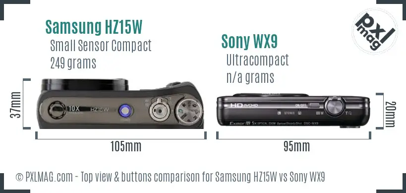 Samsung HZ15W vs Sony WX9 top view buttons comparison