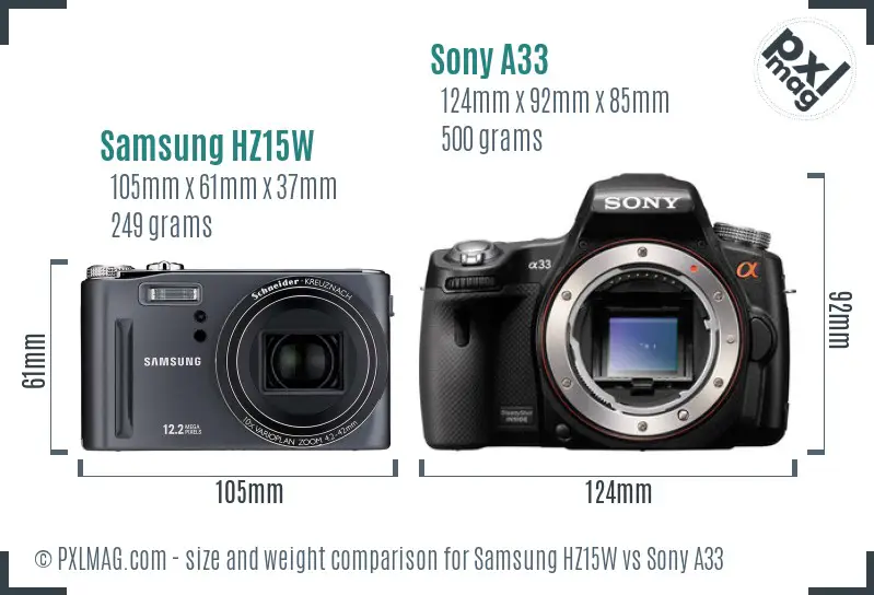 Samsung HZ15W vs Sony A33 size comparison