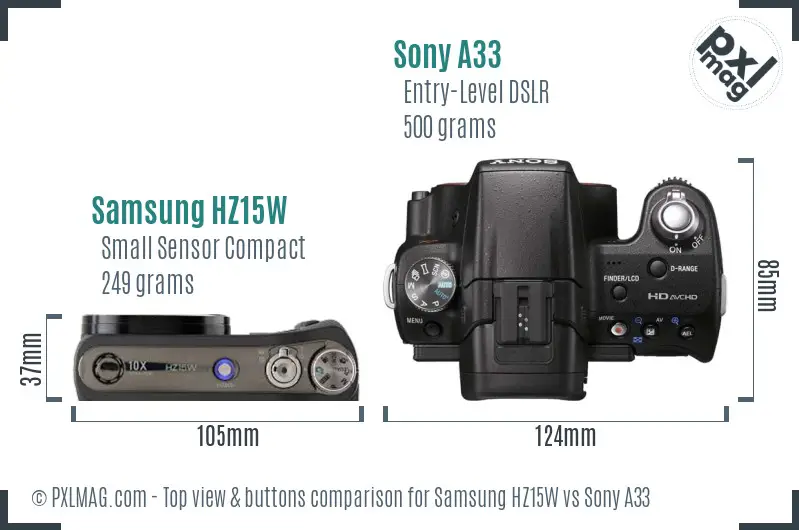 Samsung HZ15W vs Sony A33 top view buttons comparison
