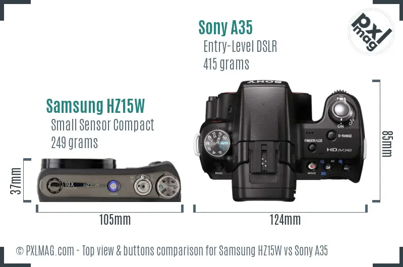 Samsung HZ15W vs Sony A35 top view buttons comparison