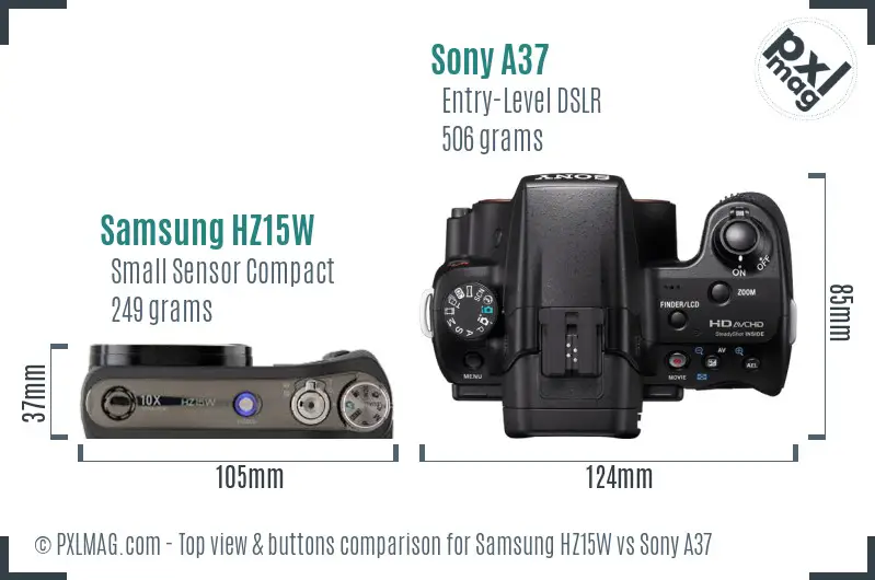 Samsung HZ15W vs Sony A37 top view buttons comparison