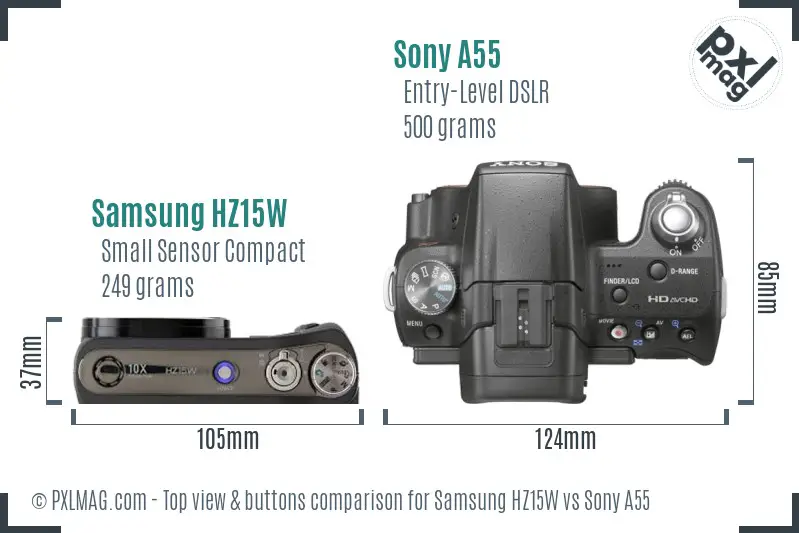 Samsung HZ15W vs Sony A55 top view buttons comparison