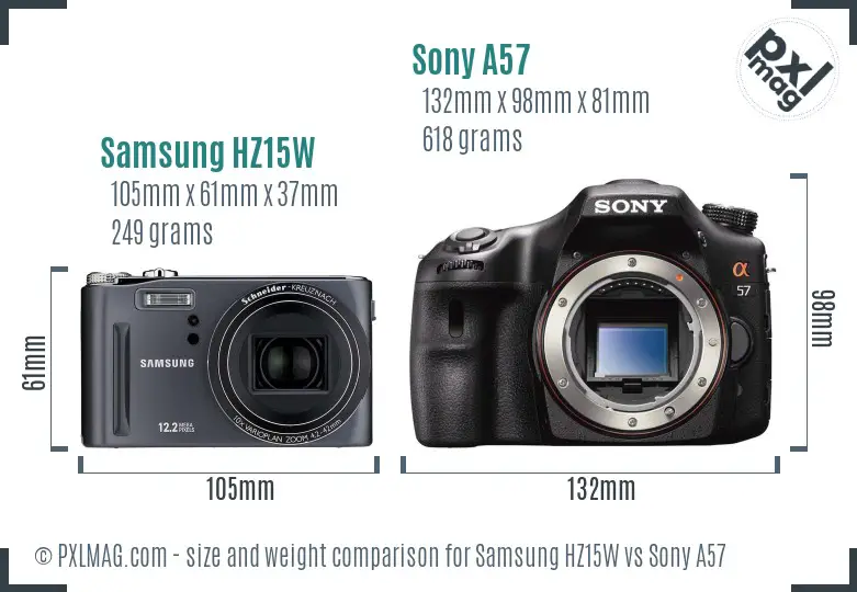 Samsung HZ15W vs Sony A57 size comparison