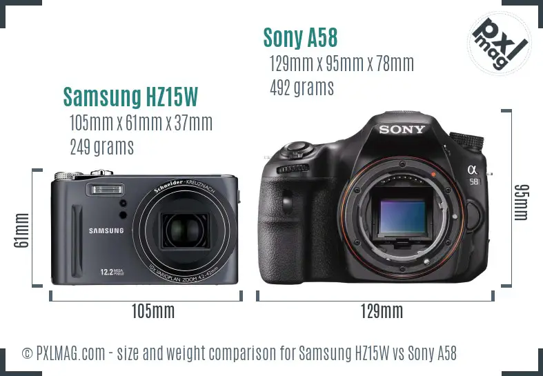 Samsung HZ15W vs Sony A58 size comparison