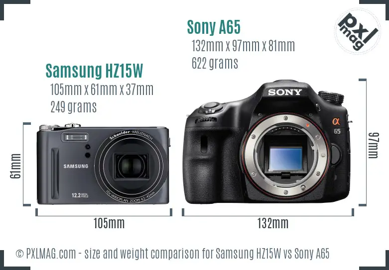 Samsung HZ15W vs Sony A65 size comparison
