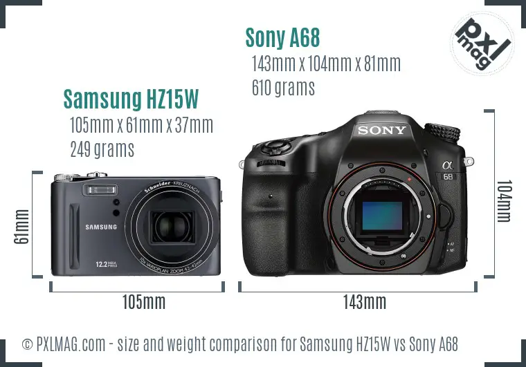 Samsung HZ15W vs Sony A68 size comparison