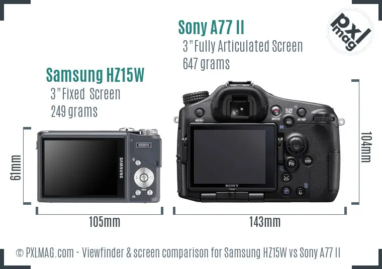 Samsung HZ15W vs Sony A77 II Screen and Viewfinder comparison