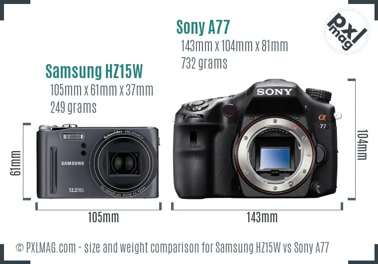 Samsung HZ15W vs Sony A77 size comparison