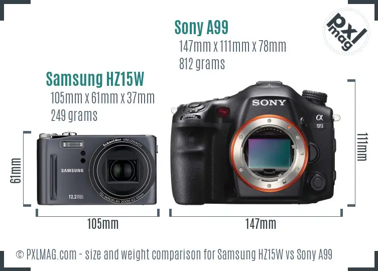 Samsung HZ15W vs Sony A99 size comparison