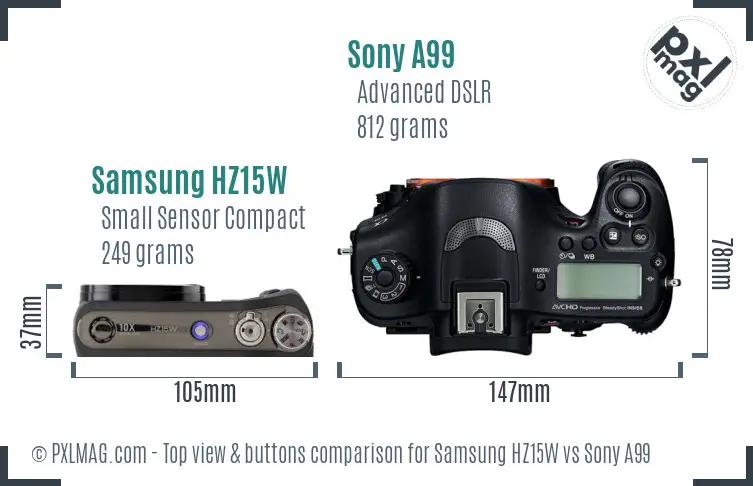 Samsung HZ15W vs Sony A99 top view buttons comparison