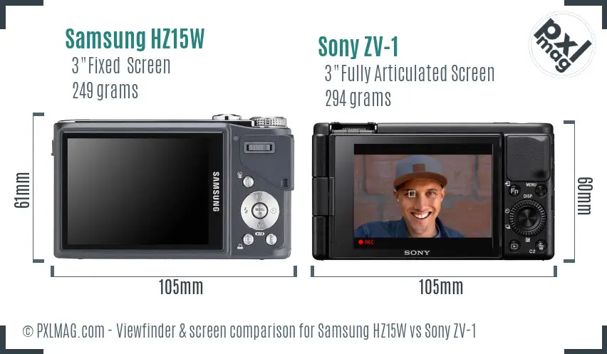 Samsung HZ15W vs Sony ZV-1 Screen and Viewfinder comparison